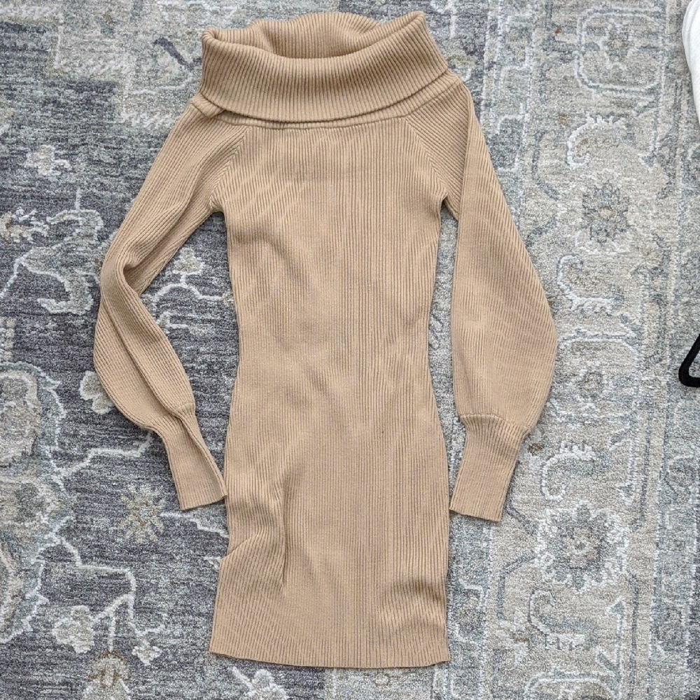 Fashion Nova Tan Cowl Neck Sweater Dress
